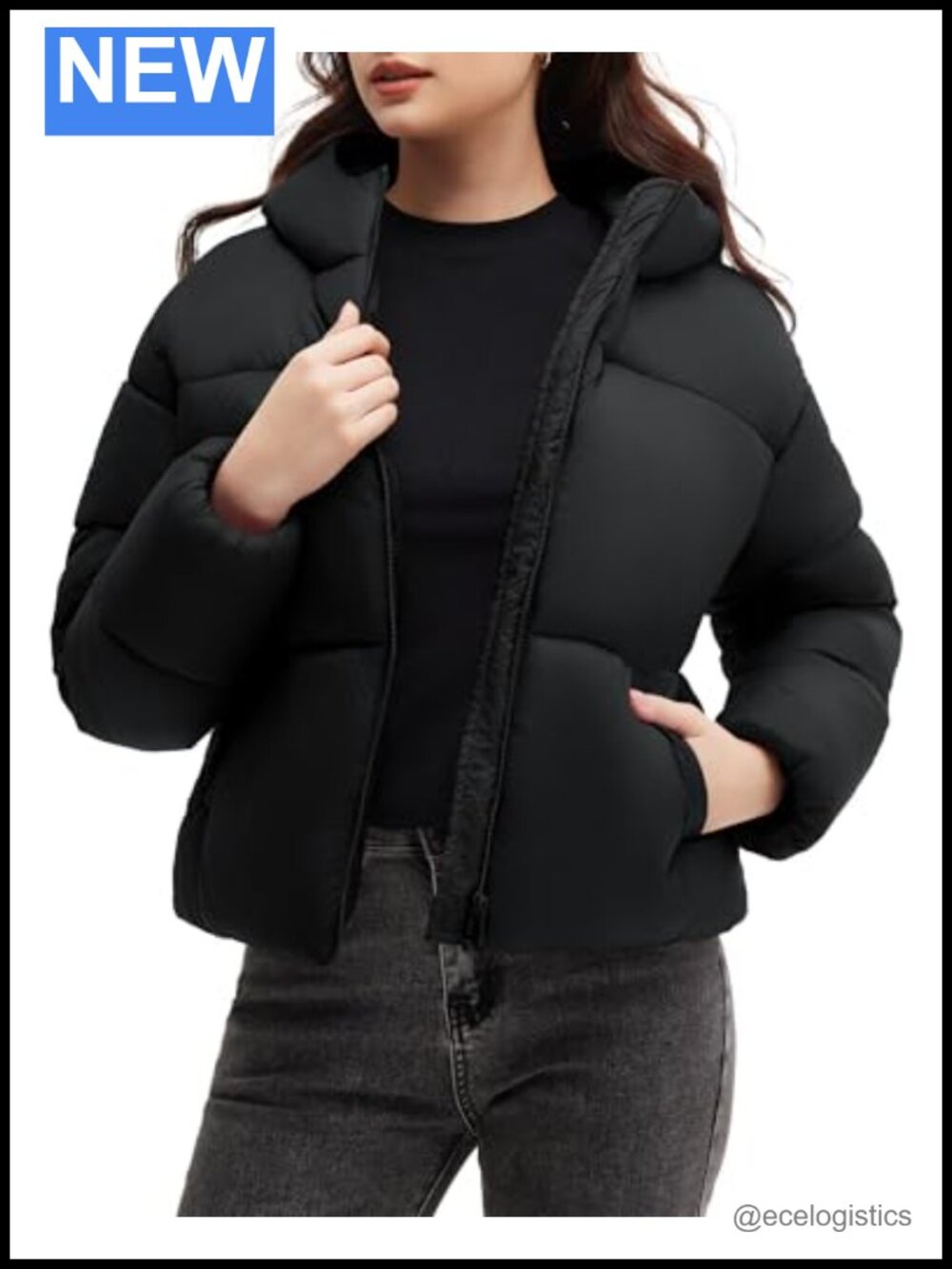 Women's Lightweight Puffer Jacket with Removable Hood, Quilted Zip Up Cropped
